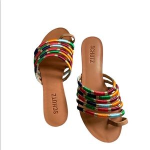 Schutz Multi Color Toe Ring Sandal Flats, Size 7